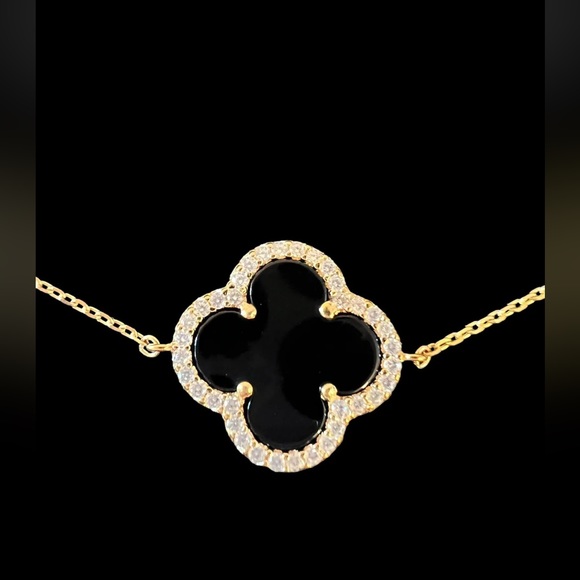 New Rachel Zoe 14K Gold Plated 4 Leaf Cubic Zirconia Black & Gold Bracel… - Picture 16 of 16